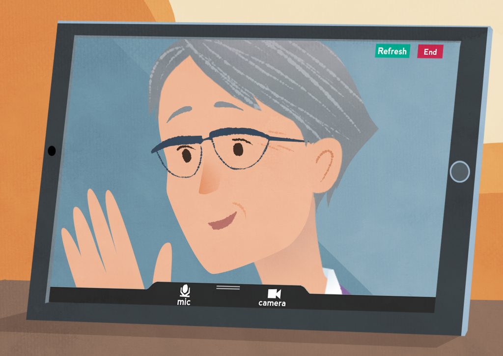 animation still of doctor greeting patient