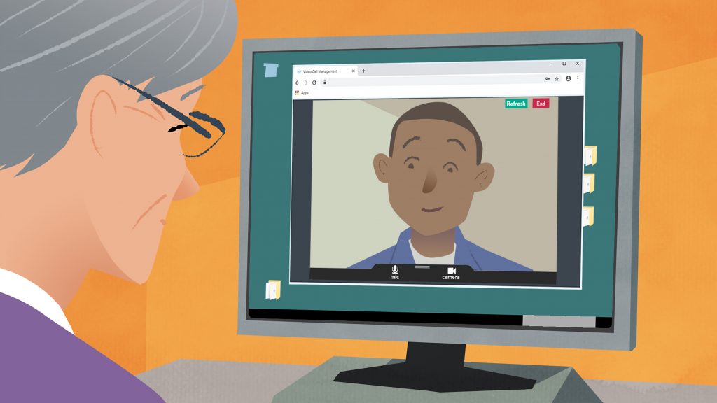animation still: doctor and patient in video call